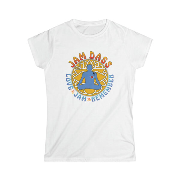 A white t-shirt with an image of a person doing yoga.