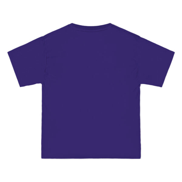 A purple t-shirt with the back of it.